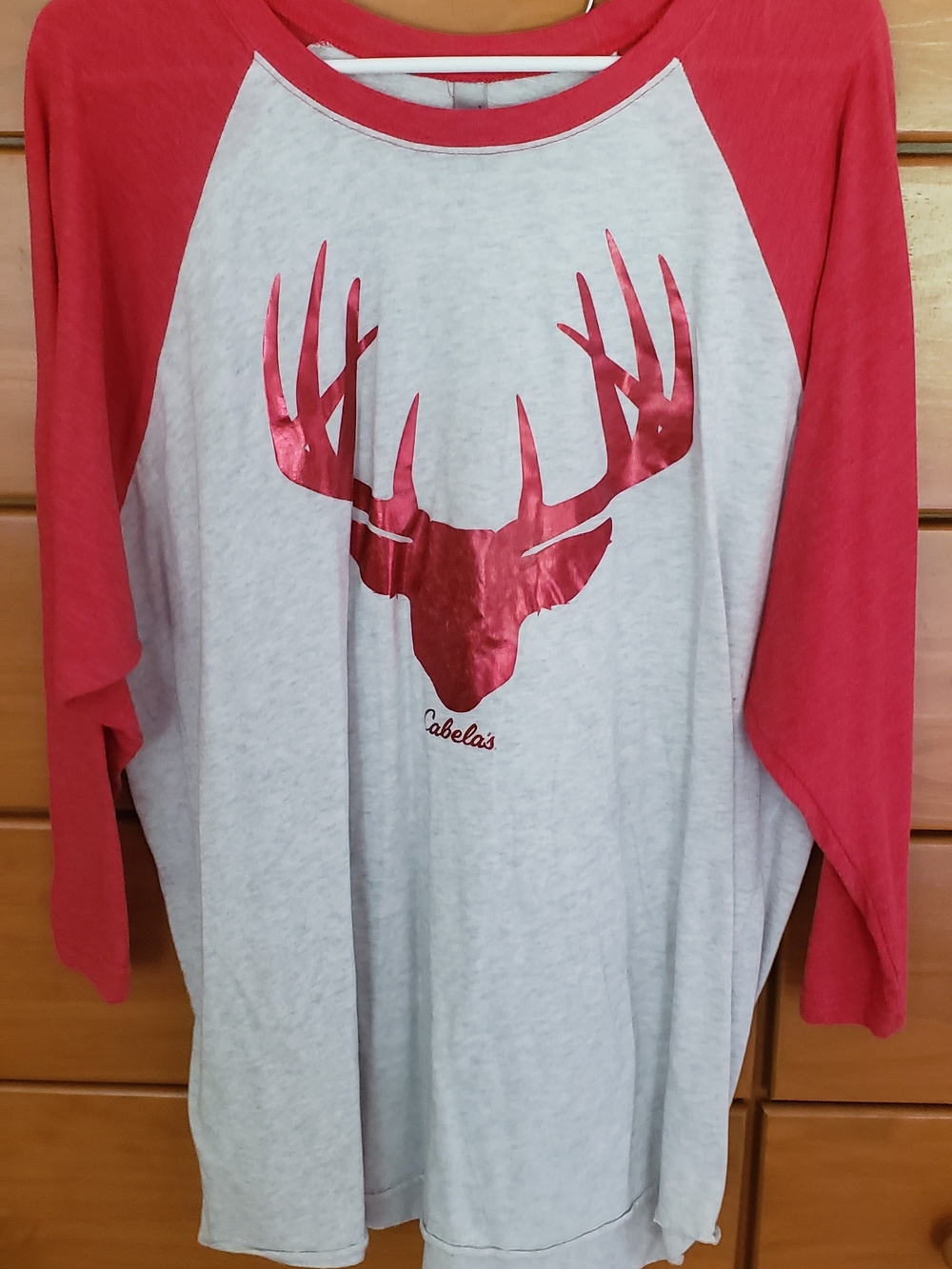 Cabela's Red & Heather Gray Raglan Deer Graphic Tee
